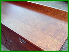 Top of dresser showing the premium hand-selected wide quartersawn white oak boards with outstanding grain and "ray flake" or "tiger oak stripes".
